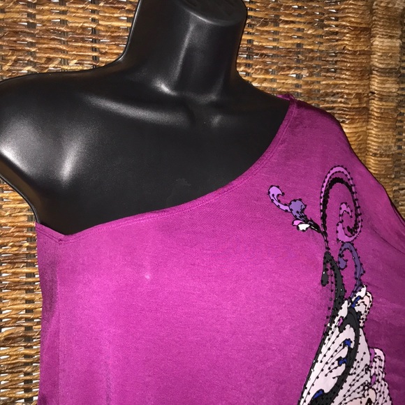 Purple Beaded Off The Shoulder Dress - Picture 6 of 7